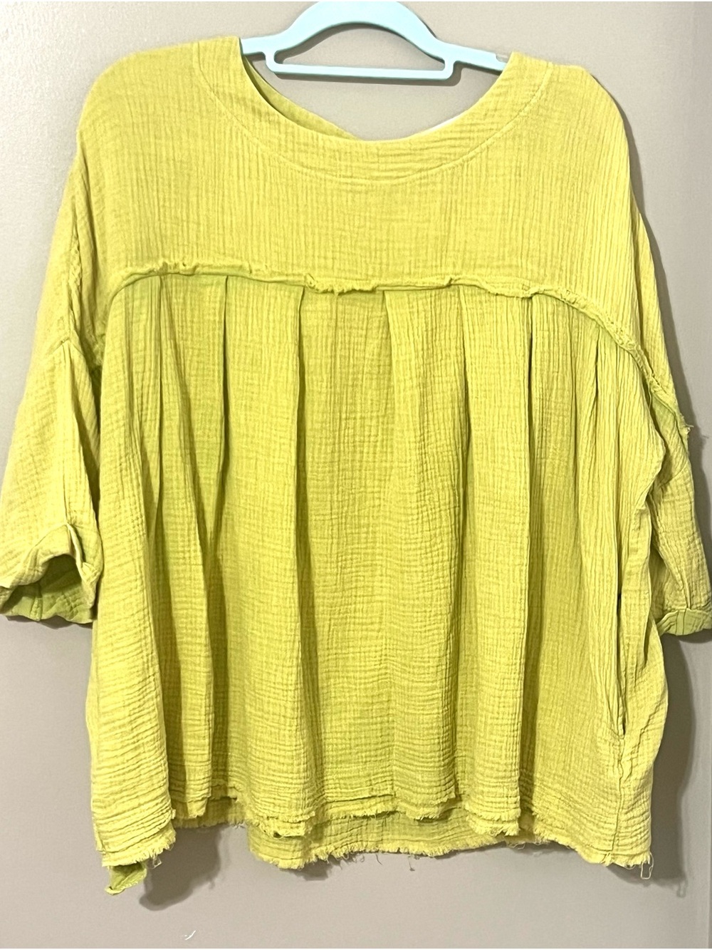 ADORA Washed Lemon Lime Textured Pleated Gauze Tunic Top